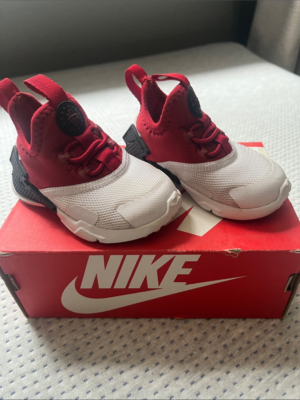 Nike Kids Red and White Slip-On Sneakers